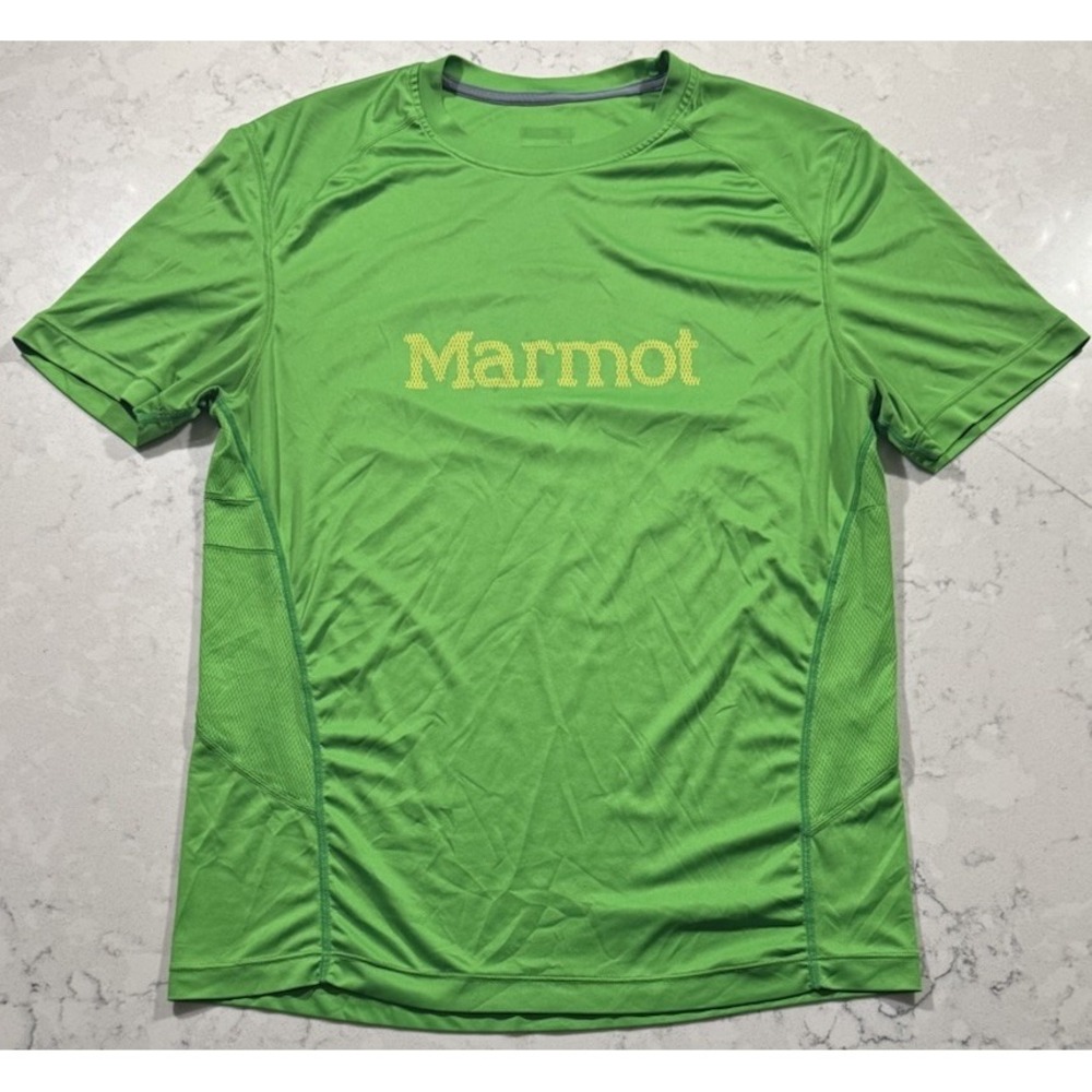 Marmot Windridge T-Shirt Mens Small Green Graphic Short Sleeve Running Hiking